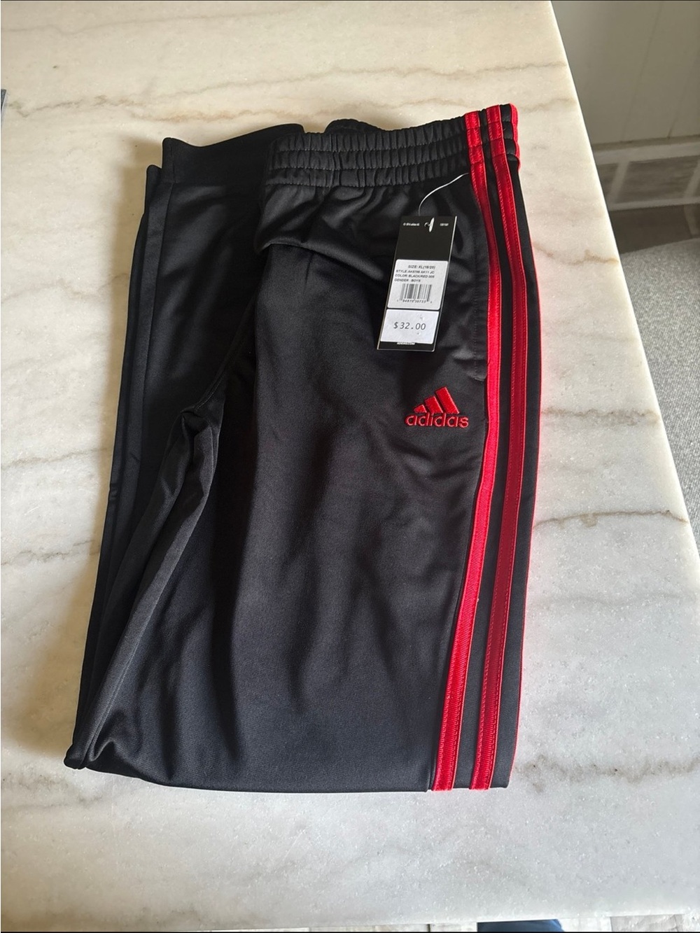 adidas Kids Black Sweatpants with Red Side Stripes